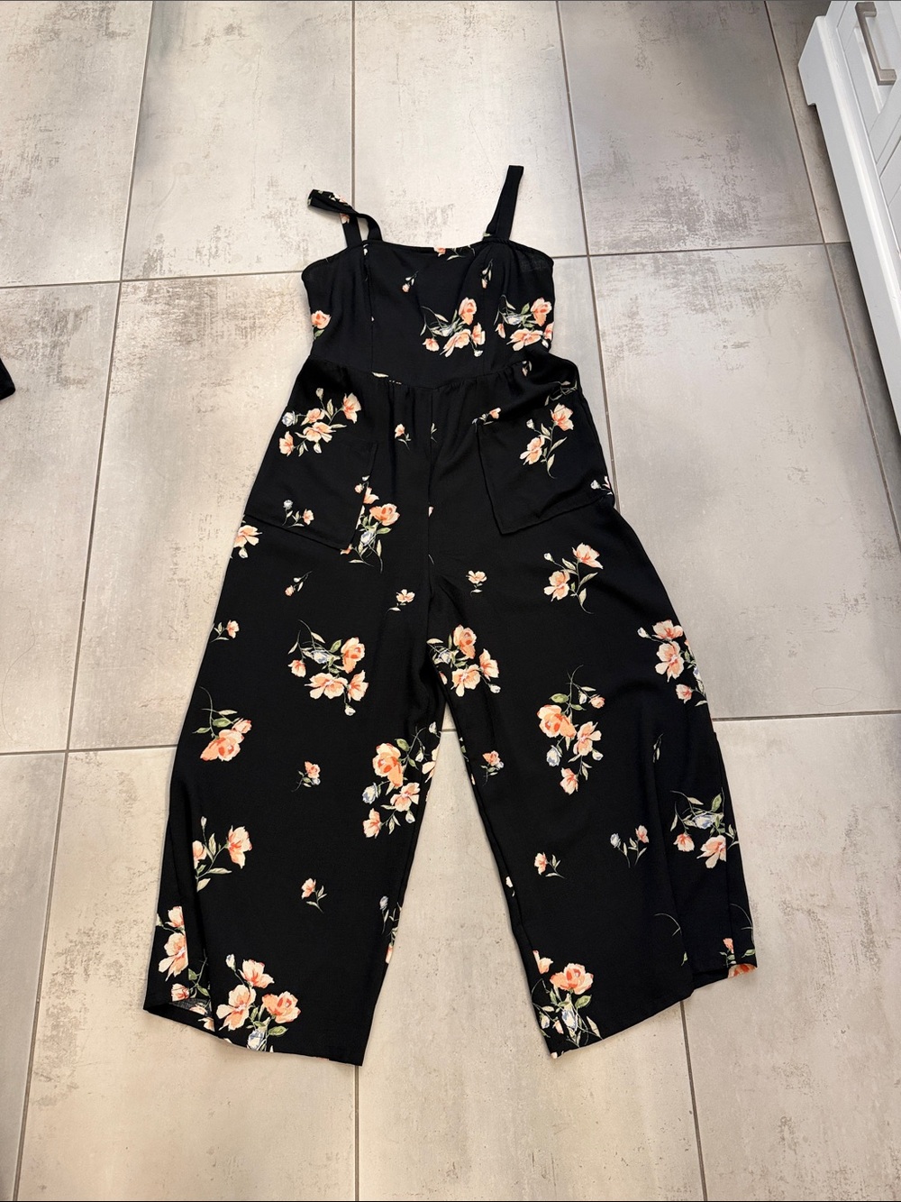 Xhilaration Black Jumpsuit with Peach Floral Print